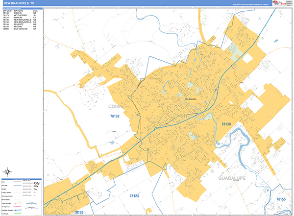 New Braunfels Zip Code Wall Map